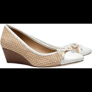 Tory Burch Catherine cap toe rafia wedge size 7.5